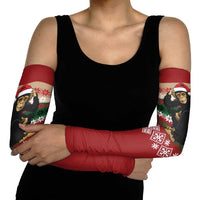 Chimpanzee Christmas Arm Sleeves Chimpanzee Wearing Santa Hat - Red Green Snowflake - Wonder Print Shop