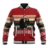 Chimpanzee Christmas Baseball Jacket Chimpanzee Wearing Santa Hat - Red Green Snowflake - Wonder Print Shop