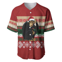 Chimpanzee Christmas Baseball Jersey Chimpanzee Wearing Santa Hat - Red Green Snowflake - Wonder Print Shop