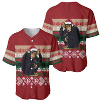 Chimpanzee Christmas Baseball Jersey Chimpanzee Wearing Santa Hat - Red Green Snowflake - Wonder Print Shop