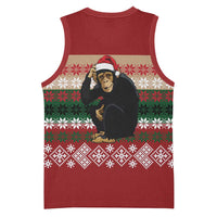 Chimpanzee Christmas Basketball Jersey Chimpanzee Wearing Santa Hat - Red Green Snowflake - Wonder Print Shop