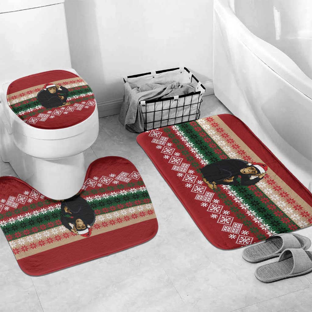 Chimpanzee Christmas Bathroom Set Chimpanzee Wearing Santa Hat - Red Green Snowflake - Wonder Print Shop