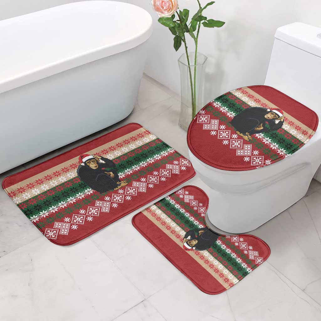 Chimpanzee Christmas Bathroom Set Chimpanzee Wearing Santa Hat - Red Green Snowflake - Wonder Print Shop