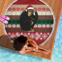 Chimpanzee Christmas Beach Blanket Chimpanzee Wearing Santa Hat - Red Green Snowflake - Wonder Print Shop