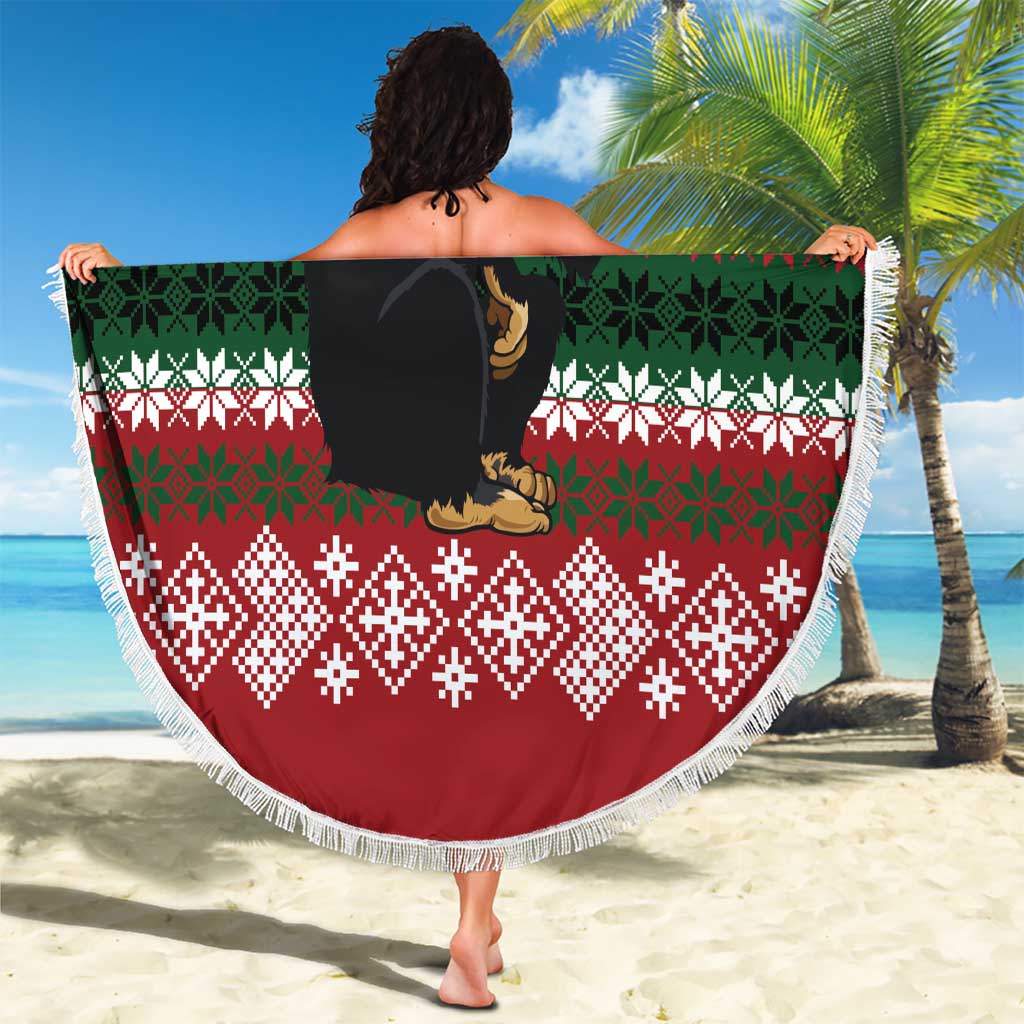 Chimpanzee Christmas Beach Blanket Chimpanzee Wearing Santa Hat - Red Green Snowflake - Wonder Print Shop