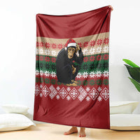 Chimpanzee Christmas Blanket Chimpanzee Wearing Santa Hat - Red Green Snowflake - Wonder Print Shop