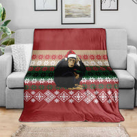 Chimpanzee Christmas Blanket Chimpanzee Wearing Santa Hat - Red Green Snowflake - Wonder Print Shop