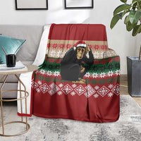 Chimpanzee Christmas Blanket Chimpanzee Wearing Santa Hat - Red Green Snowflake - Wonder Print Shop