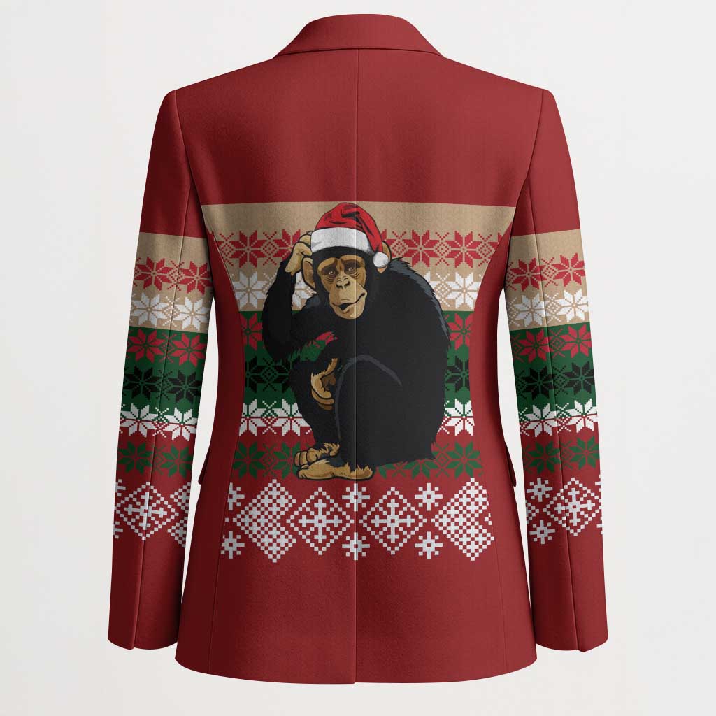 Chimpanzee Christmas Blazer Chimpanzee Wearing Santa Hat - Red Green Snowflake - Wonder Print Shop