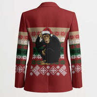 Chimpanzee Christmas Blazer Chimpanzee Wearing Santa Hat - Red Green Snowflake - Wonder Print Shop