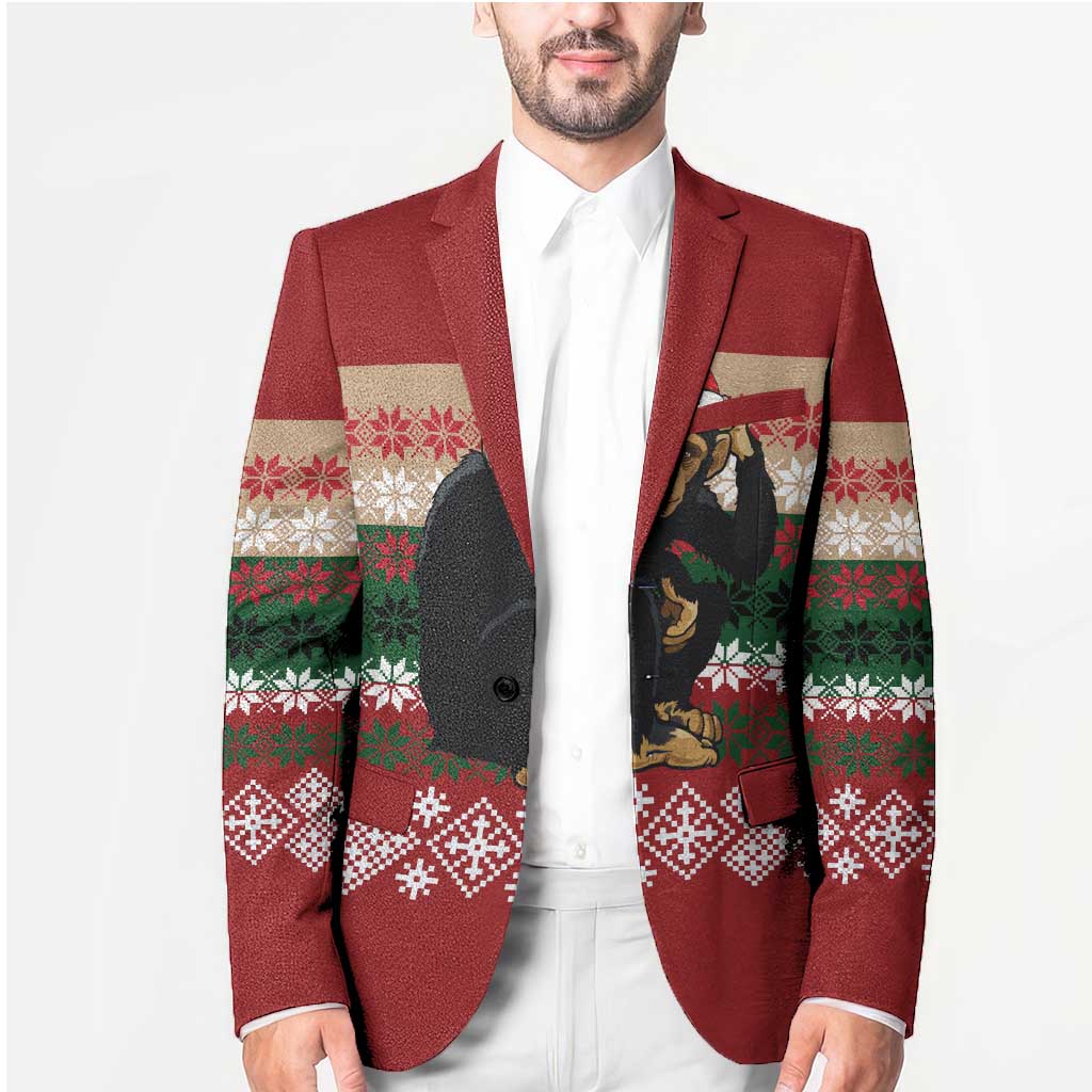Chimpanzee Christmas Blazer Chimpanzee Wearing Santa Hat - Red Green Snowflake - Wonder Print Shop