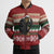 Chimpanzee Christmas Bomber Puffer Jacket Chimpanzee Wearing Santa Hat - Red Green Snowflake - Wonder Print Shop