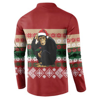 Chimpanzee Christmas Button Sweatshirt Chimpanzee Wearing Santa Hat - Red Green Snowflake - Wonder Print Shop