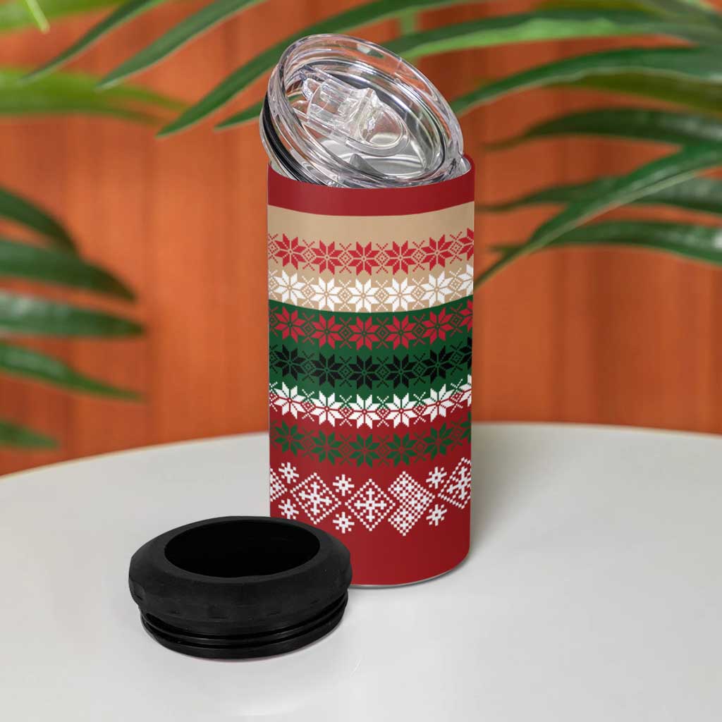 Chimpanzee Christmas 4 in 1 Can Cooler Tumbler Chimpanzee Wearing Santa Hat - Red Green Snowflake - Wonder Print Shop
