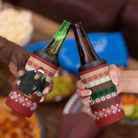 Chimpanzee Christmas 4 in 1 Can Cooler Tumbler Chimpanzee Wearing Santa Hat - Red Green Snowflake - Wonder Print Shop