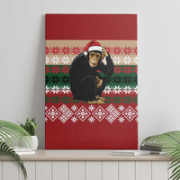 Chimpanzee Christmas Canvas Wall Art Chimpanzee Wearing Santa Hat - Red Green Snowflake - Wonder Print Shop