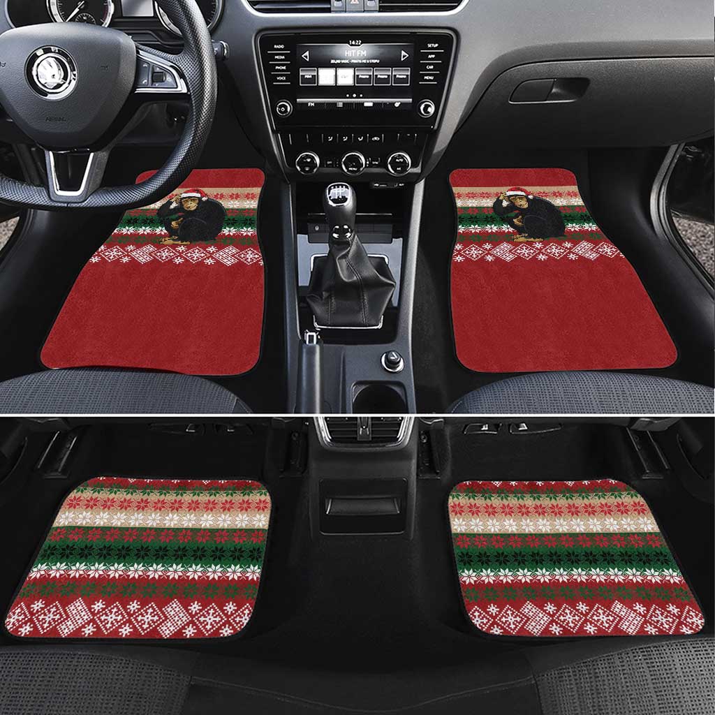 Chimpanzee Christmas Car Mats Chimpanzee Wearing Santa Hat - Red Green Snowflake - Wonder Print Shop