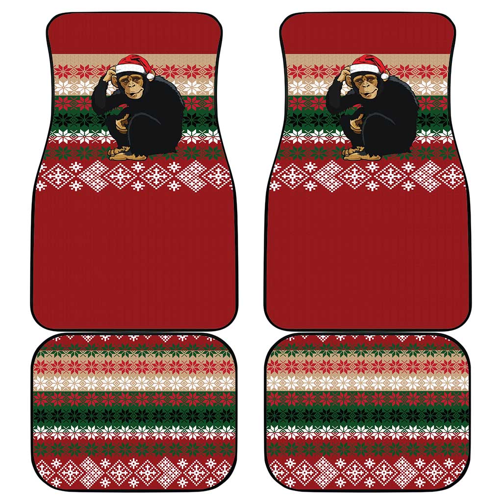 Chimpanzee Christmas Car Mats Chimpanzee Wearing Santa Hat - Red Green Snowflake - Wonder Print Shop
