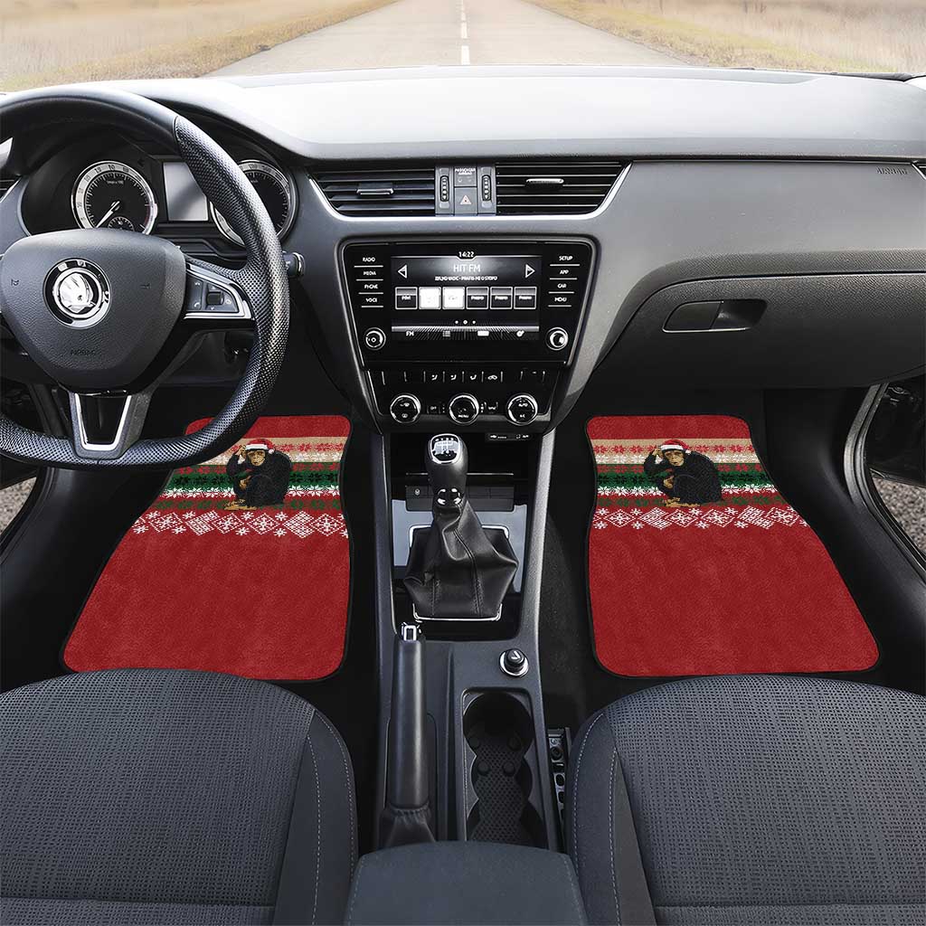 Chimpanzee Christmas Car Mats Chimpanzee Wearing Santa Hat - Red Green Snowflake - Wonder Print Shop