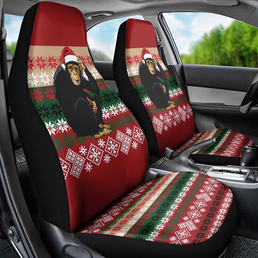 Chimpanzee Christmas Car Seat Cover Chimpanzee Wearing Santa Hat - Red Green Snowflake - Wonder Print Shop