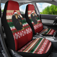 Chimpanzee Christmas Car Seat Cover Chimpanzee Wearing Santa Hat - Red Green Snowflake - Wonder Print Shop