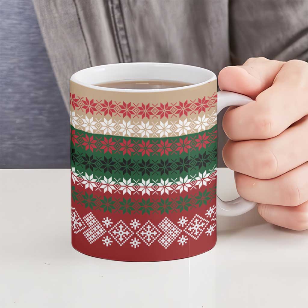 Chimpanzee Christmas Ceramic Mug Chimpanzee Wearing Santa Hat - Red Green Snowflake - Wonder Print Shop