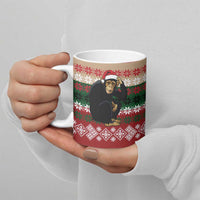 Chimpanzee Christmas Ceramic Mug Chimpanzee Wearing Santa Hat - Red Green Snowflake - Wonder Print Shop