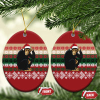 Chimpanzee Christmas Ceramic Ornament Chimpanzee Wearing Santa Hat - Red Green Snowflake - Wonder Print Shop