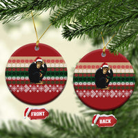 Chimpanzee Christmas Ceramic Ornament Chimpanzee Wearing Santa Hat - Red Green Snowflake - Wonder Print Shop