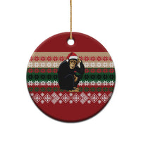 Chimpanzee Christmas Ceramic Ornament Chimpanzee Wearing Santa Hat - Red Green Snowflake - Wonder Print Shop