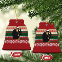 Chimpanzee Christmas Ceramic Ornament Chimpanzee Wearing Santa Hat - Red Green Snowflake - Wonder Print Shop