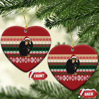 Chimpanzee Christmas Ceramic Ornament Chimpanzee Wearing Santa Hat - Red Green Snowflake - Wonder Print Shop