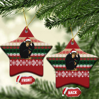 Chimpanzee Christmas Ceramic Ornament Chimpanzee Wearing Santa Hat - Red Green Snowflake - Wonder Print Shop