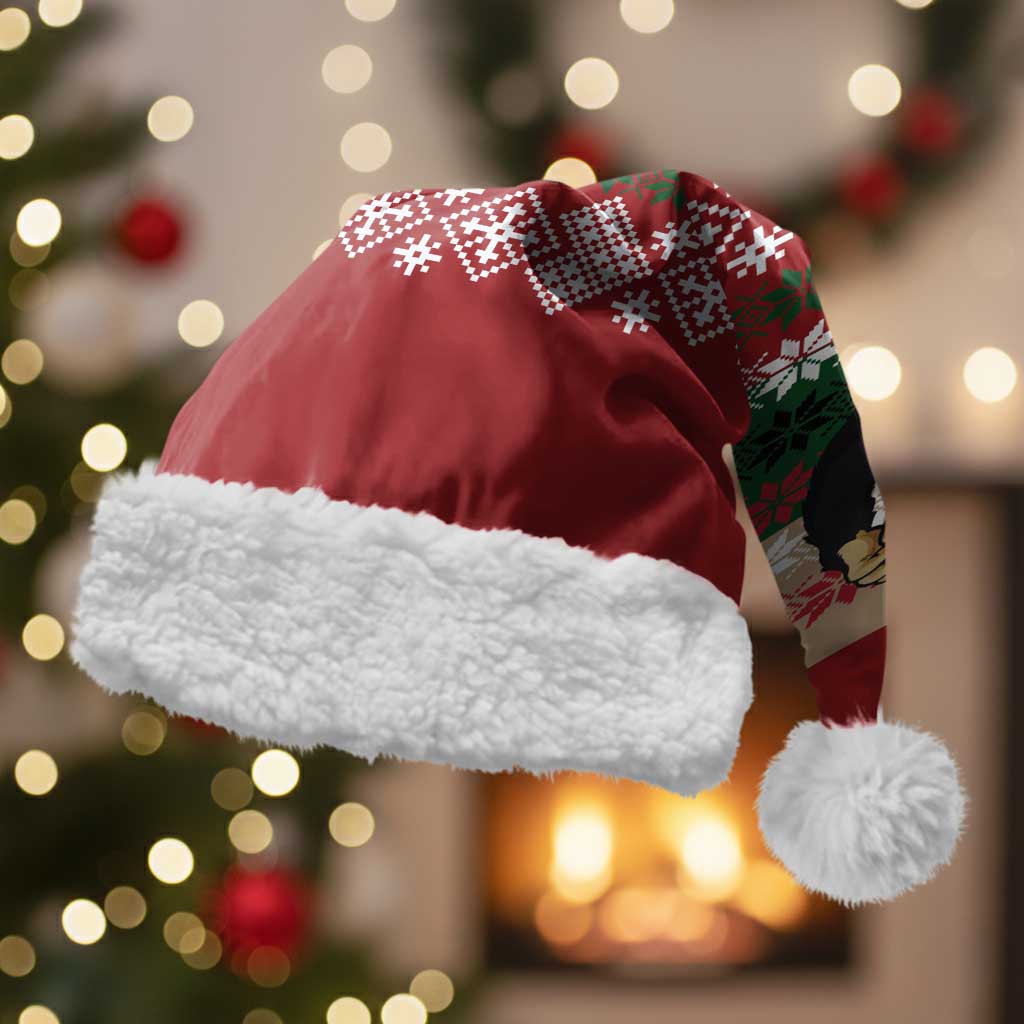 Chimpanzee Christmas Santa Hat Chimpanzee Wearing Santa Hat - Red Green Snowflake - Wonder Print Shop