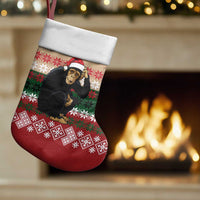 Chimpanzee Christmas Stocking Chimpanzee Wearing Santa Hat - Red Green Snowflake - Wonder Print Shop