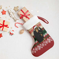 Chimpanzee Christmas Stocking Chimpanzee Wearing Santa Hat - Red Green Snowflake - Wonder Print Shop