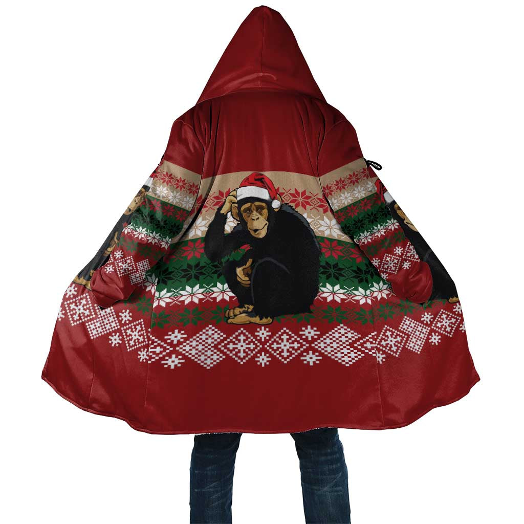 Chimpanzee Christmas Cloak Chimpanzee Wearing Santa Hat - Red Green Snowflake - Wonder Print Shop