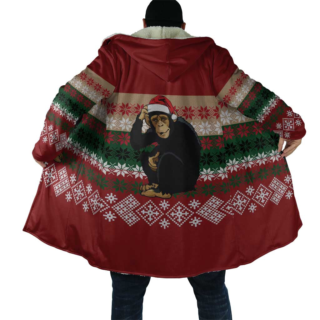 Chimpanzee Christmas Cloak Chimpanzee Wearing Santa Hat - Red Green Snowflake - Wonder Print Shop