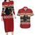 Chimpanzee Christmas Couples Matching Long Sleeve Bodycon Dress and Hawaiian Shirt Chimpanzee Wearing Santa Hat - Red Green Snowflake - Wonder Print Shop