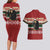 Chimpanzee Christmas Couples Matching Long Sleeve Bodycon Dress and Hawaiian Shirt Chimpanzee Wearing Santa Hat - Red Green Snowflake - Wonder Print Shop
