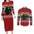 Chimpanzee Christmas Couples Matching Long Sleeve Bodycon Dress and Long Sleeve Button Shirt Chimpanzee Wearing Santa Hat - Red Green Snowflake - Wonder Print Shop