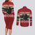 Chimpanzee Christmas Couples Matching Long Sleeve Bodycon Dress and Long Sleeve Button Shirt Chimpanzee Wearing Santa Hat - Red Green Snowflake - Wonder Print Shop