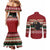 Chimpanzee Christmas Couples Matching Mermaid Dress and Long Sleeve Button Shirt Chimpanzee Wearing Santa Hat - Red Green Snowflake - Wonder Print Shop