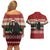 Chimpanzee Christmas Couples Matching Off Shoulder Short Dress and Hawaiian Shirt Chimpanzee Wearing Santa Hat - Red Green Snowflake - Wonder Print Shop