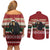 Chimpanzee Christmas Couples Matching Off Shoulder Short Dress and Long Sleeve Button Shirt Chimpanzee Wearing Santa Hat - Red Green Snowflake - Wonder Print Shop