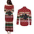 Chimpanzee Christmas Couples Matching Puletasi and Long Sleeve Button Shirt Chimpanzee Wearing Santa Hat - Red Green Snowflake - Wonder Print Shop