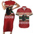 Chimpanzee Christmas Couples Matching Short Sleeve Bodycon Dress and Hawaiian Shirt Chimpanzee Wearing Santa Hat - Red Green Snowflake - Wonder Print Shop