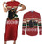 Chimpanzee Christmas Couples Matching Short Sleeve Bodycon Dress and Long Sleeve Button Shirt Chimpanzee Wearing Santa Hat - Red Green Snowflake - Wonder Print Shop