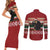 Chimpanzee Christmas Couples Matching Short Sleeve Bodycon Dress and Long Sleeve Button Shirt Chimpanzee Wearing Santa Hat - Red Green Snowflake - Wonder Print Shop
