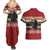 Chimpanzee Christmas Couples Matching Summer Maxi Dress and Hawaiian Shirt Chimpanzee Wearing Santa Hat - Red Green Snowflake - Wonder Print Shop